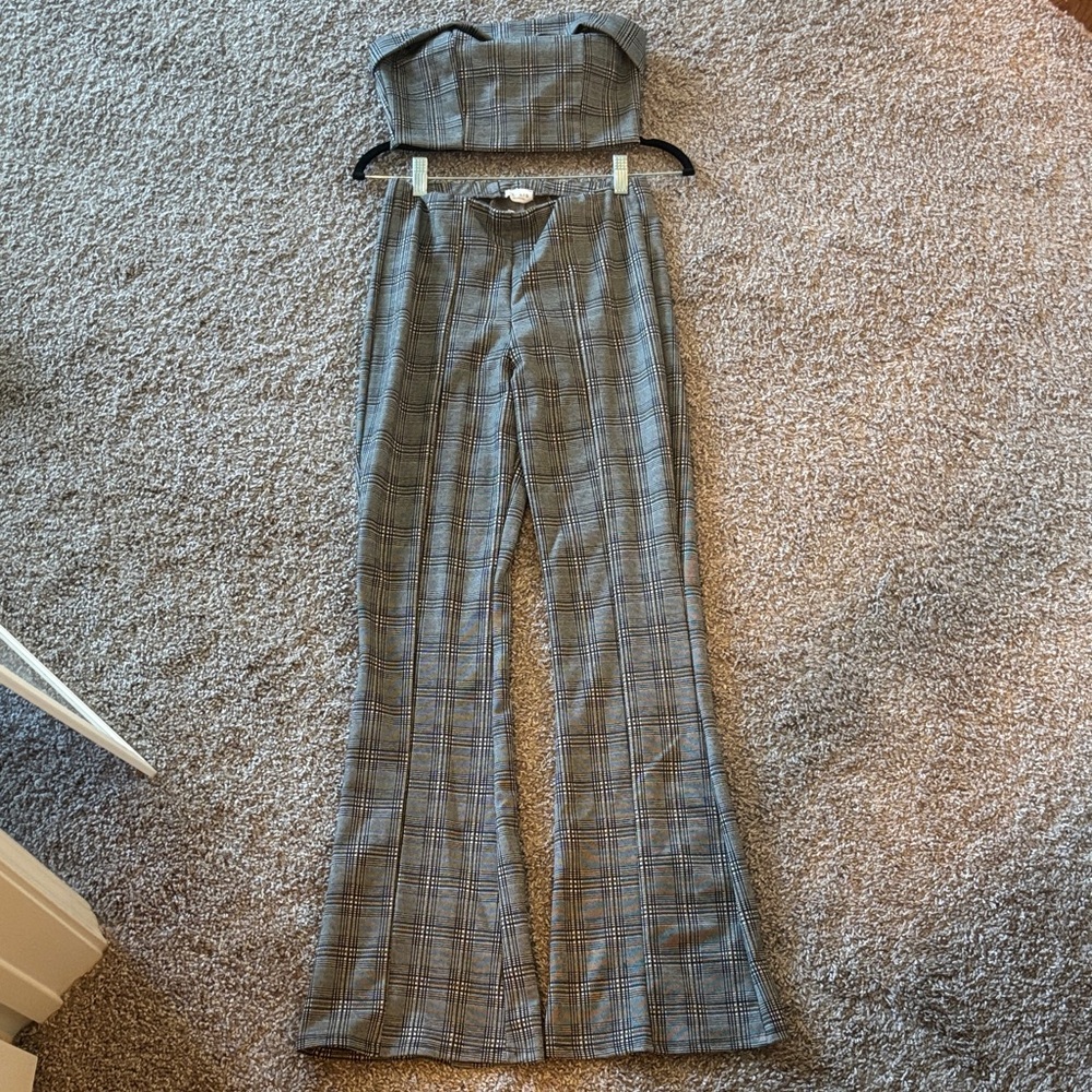 LELIS Plaid Gray Women's Jumpsuit set